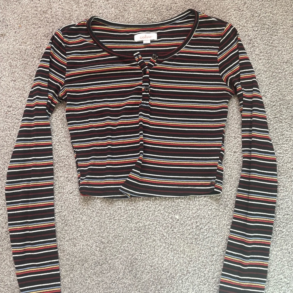 Collie extra small button long sleeve striped top